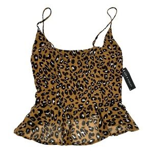Ash & Violet Womens Cherae‎ Chiffon Peplum Leopard Cami Tank Top Size M Tan NWT
